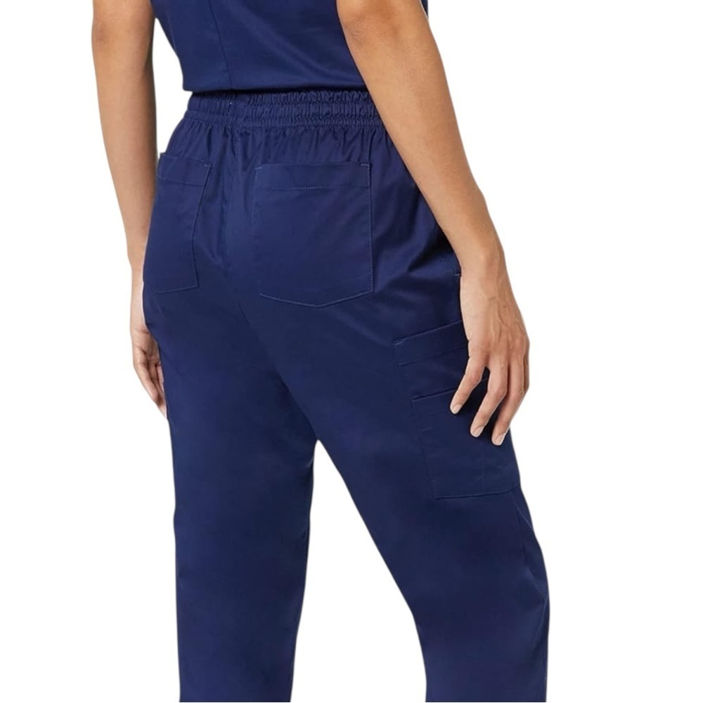 Women’s Scrub Pant Quick-Dry Cargo Pocket Pull-on Waist Stretch Navy Dark Blue - Picture 3 of 5